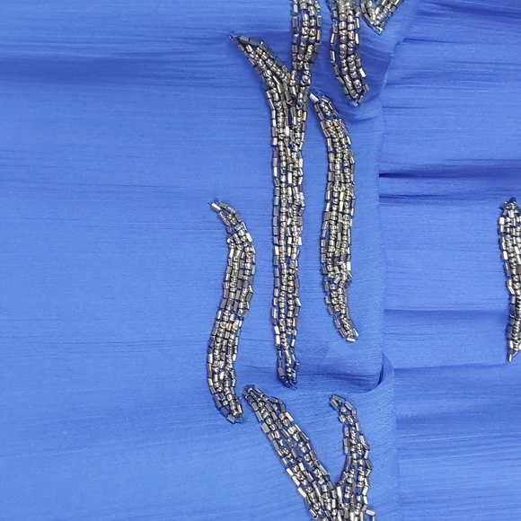 Romeo & Juliet Cobalt Blue W/ Black Silver BEADING Artsy abstract Dress Sz.M - Picture 6 of 9